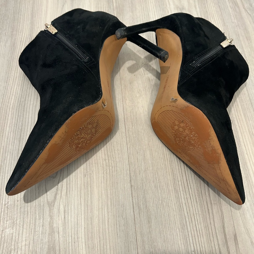 Vince Camuto Black Suede Pointed Toe Ankle Booties - Picture 6 of 9